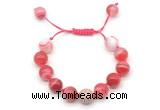 CGB8593 12mm round red banded agate adjustable macrame bracelets