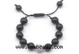 CGB8613 12mm round black onyx adjustable macrame bracelets