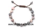 CGB8676 8mm,10mm round pink zebra jasper adjustable macrame bracelets