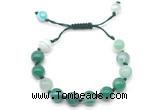 CGB8712 8mm,10mm round green banded agate adjustable macrame bracelets