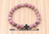 CGB8926 8mm, 10mm pink wooden jasper, cross & rondelle hematite beaded bracelets