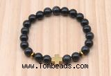 CGB8942 8mm, 10mm black obsidian, cross & rondelle hematite beaded bracelets