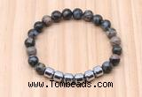 CGB8998 8mm, 10mm grey opal & drum hematite beaded bracelets