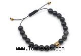 CGB9042 8mm, 10mm black obsidian & drum hematite adjustable bracelets