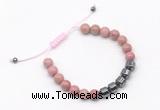 CGB9066 8mm, 10mm pink wooden jasper & drum hematite adjustable bracelets