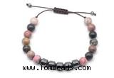 CGB9076 8mm, 10mm rhodonite & drum hematite adjustable bracelets