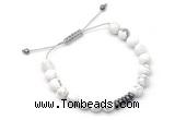 CGB9129 8mm, 10mm white howlite & rondelle hematite adjustable bracelets