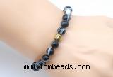 CGB9259 8mm, 10mm black banded agate & drum hematite power beads bracelets