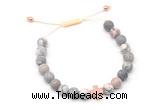 CGB9556 8mm, 10mm matte pink zebra jasper & cross hematite adjustable bracelets