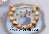 CGB9701 12mm round picture jasper & black rutilated quartz adjustable bracelets