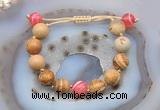 CGB9722 12mm round picture jasper & red banded agate adjustable bracelets