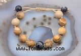 CGB9724 12mm round picture jasper & black banded agate adjustable bracelets