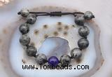 CGB9805 12mm round black labradorite & candy jade adjustable bracelets