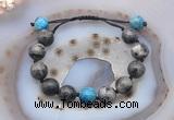 CGB9826 12mm round black labradorite & apatite adjustable bracelets