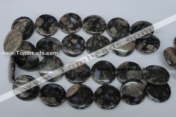 CGE10 15.5 inches 30mm flat round glaucophane gemstone beads