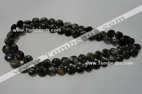 CGE123 15.5 inches 12mm flat round glaucophane gemstone beads