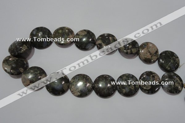 CGE128 15.5 inches 25mm flat round glaucophane gemstone beads