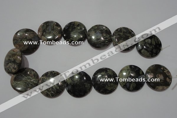 CGE129 15.5 inches 30mm flat round glaucophane gemstone beads