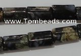 CGE168 15.5 inches 10*16mm flat tube glaucophane gemstone beads