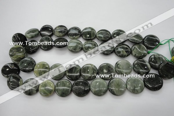 CGH18 15.5 inches 12mm flat round green hair stone beads wholesale