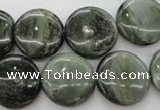 CGH19 15.5 inches 14mm flat round green hair stone beads wholesale