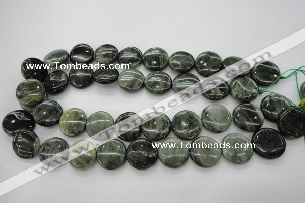 CGH19 15.5 inches 14mm flat round green hair stone beads wholesale