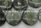 CGH21 15.5 inches 18mm flat round green hair stone beads wholesale