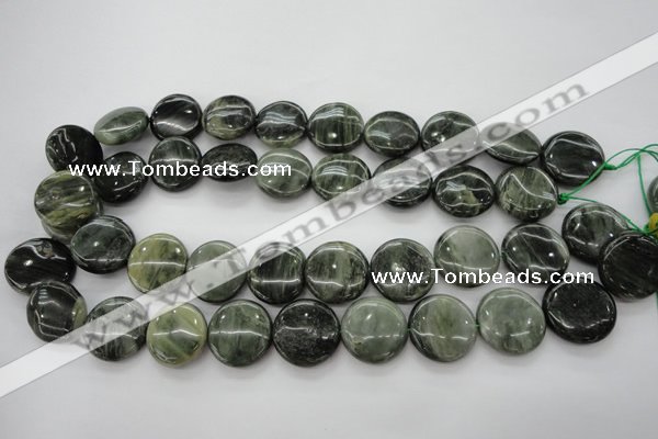 CGH22 15.5 inches 20mm flat round green hair stone beads wholesale