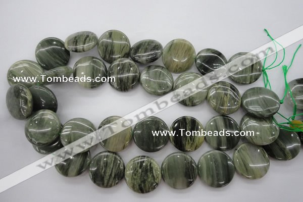 CGH23 15.5 inches 25mm flat round green hair stone beads wholesale