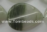 CGH36 15.5 inches 30*40mm twisted flat teardrop green hair stone beads