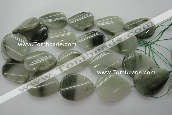CGH36 15.5 inches 30*40mm twisted flat teardrop green hair stone beads