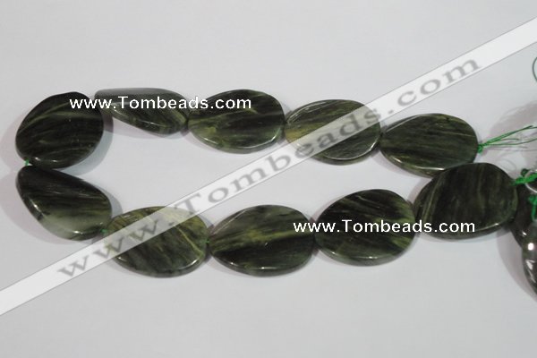 CGH40 15.5 inches 30*40mm twisted oval green hair stone beads