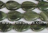 CGH52 15.5 inches 10*14mm flat teardrop green hair stone beads