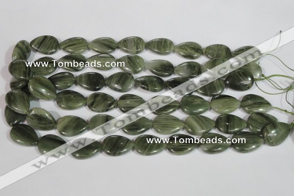 CGH52 15.5 inches 10*14mm flat teardrop green hair stone beads