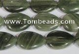 CGH53 15.5 inches 12*16mm flat teardrop green hair stone beads