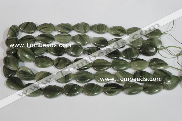 CGH53 15.5 inches 12*16mm flat teardrop green hair stone beads