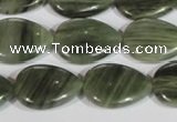 CGH54 15.5 inches 13*18mm flat teardrop green hair stone beads