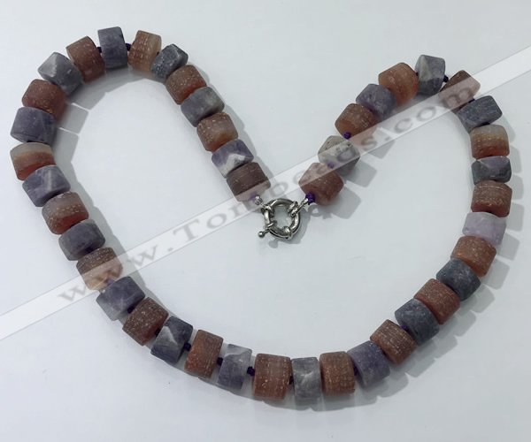CGN178 20 inches 7*12mm - 9*12mm tyre matte amethyst & red agate necklaces