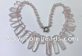 CGN186 23 inches 8*20mm - 11*60mm rose quartz stick necklaces