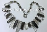 CGN190 8*20mm - 11*60mm white crystal & smoky quartz stick necklaces