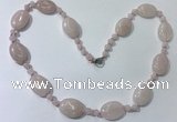 CGN200 22 inches 6mm round & 18*25mm oval rose quartz necklaces