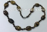 CGN205 22 inches 6mm round & 18*25mm oval yellow tiger eye necklaces