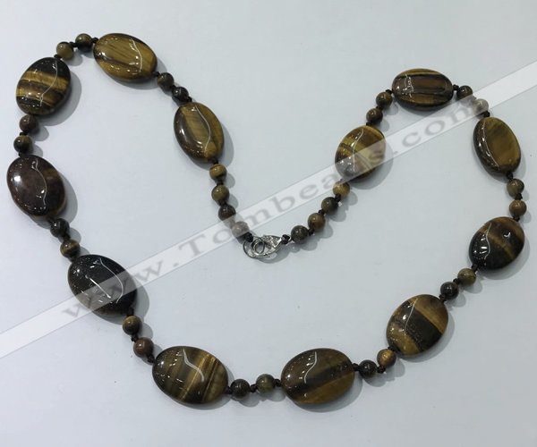 CGN205 22 inches 6mm round & 18*25mm oval yellow tiger eye necklaces