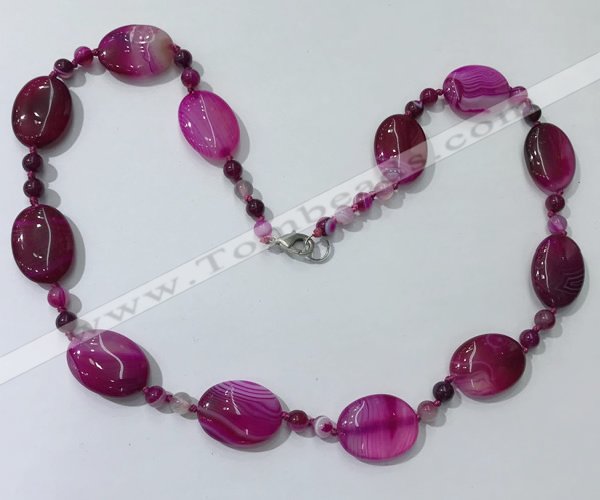 CGN217 22 inches 6mm round & 18*25mm oval agate necklaces