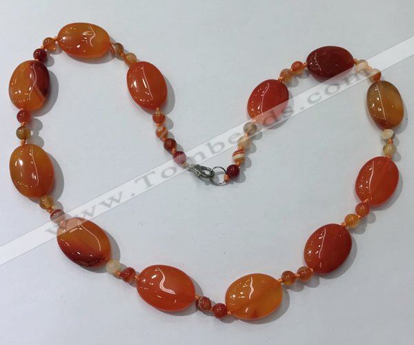 CGN218 22 inches 6mm round & 18*25mm oval agate necklaces