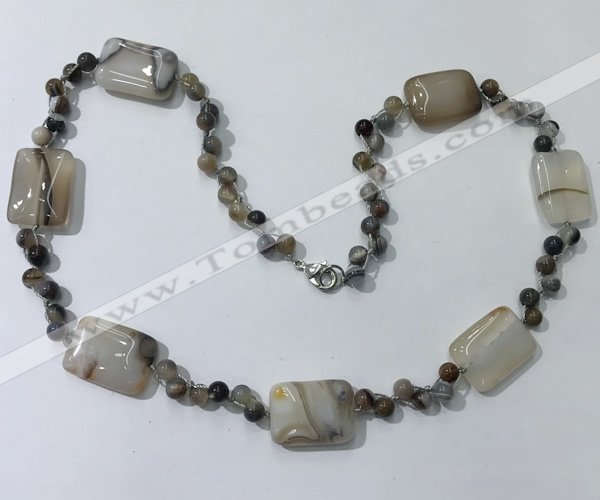 CGN230 22 inches 6mm round & 18*25mm rectangle agate necklaces