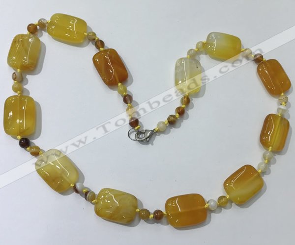 CGN232 22 inches 6mm round & 18*25mm rectangle agate necklaces