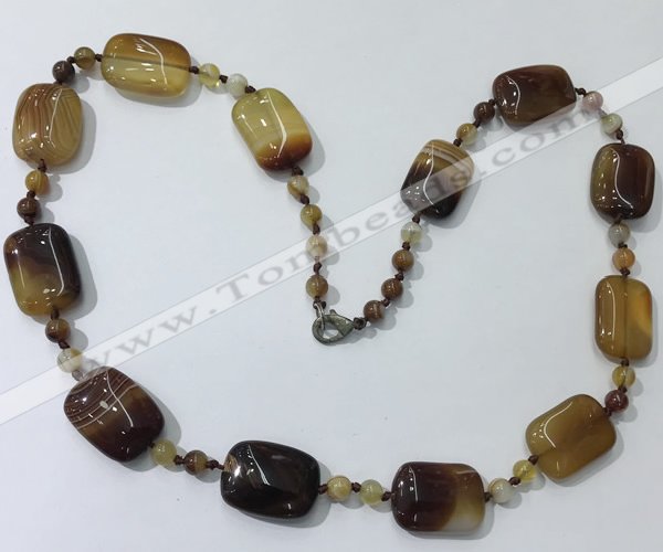 CGN233 22 inches 6mm round & 18*25mm rectangle agate necklaces