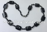 CGN240 22 inches 6mm round & 18*25mm rectangle agate necklaces
