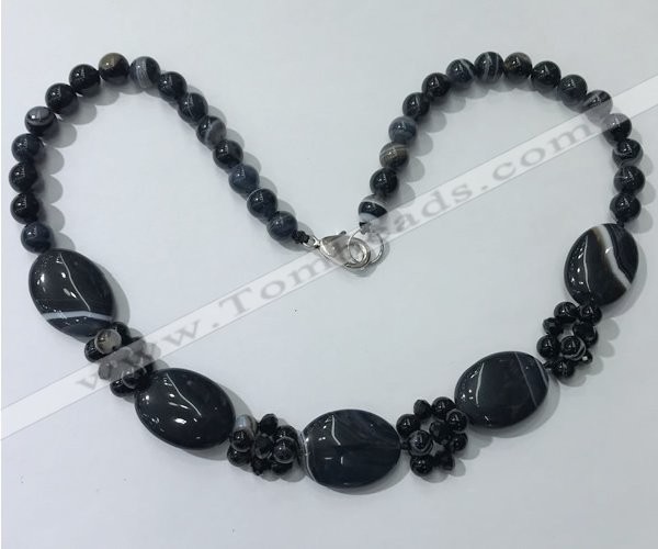 CGN278 18.5 inches 8mm round & 18*25mm oval agate beaded necklaces